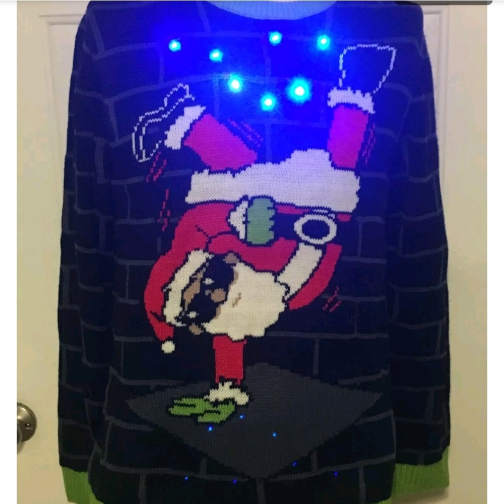 Ugly Christmas Sweater Break Dancing Santa Sunglasses Light Up Mens Womens M
